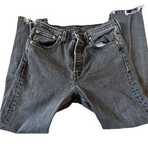 LEVI’S ORIGINAL 501S HIGH RISE SKINNY JEANS BLACK CABO STORM BUTTON FLY RAW HEM